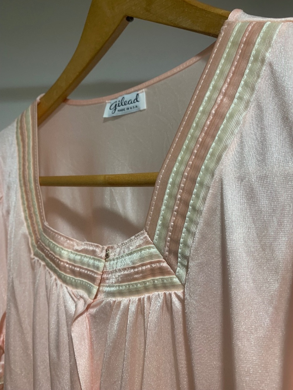 Vintage Gilead Pink Satin Nightgown Medium USA Made Button Front Lounge Dress